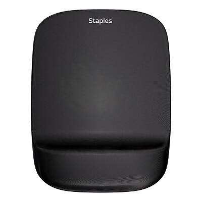 Front. Staples TECH - TECH Foam Mouse Pad with Wrist Rest, Black, Memory Foam Ergonomic Support, Non-Skid Base, 9.21” x 7.05” - Black.