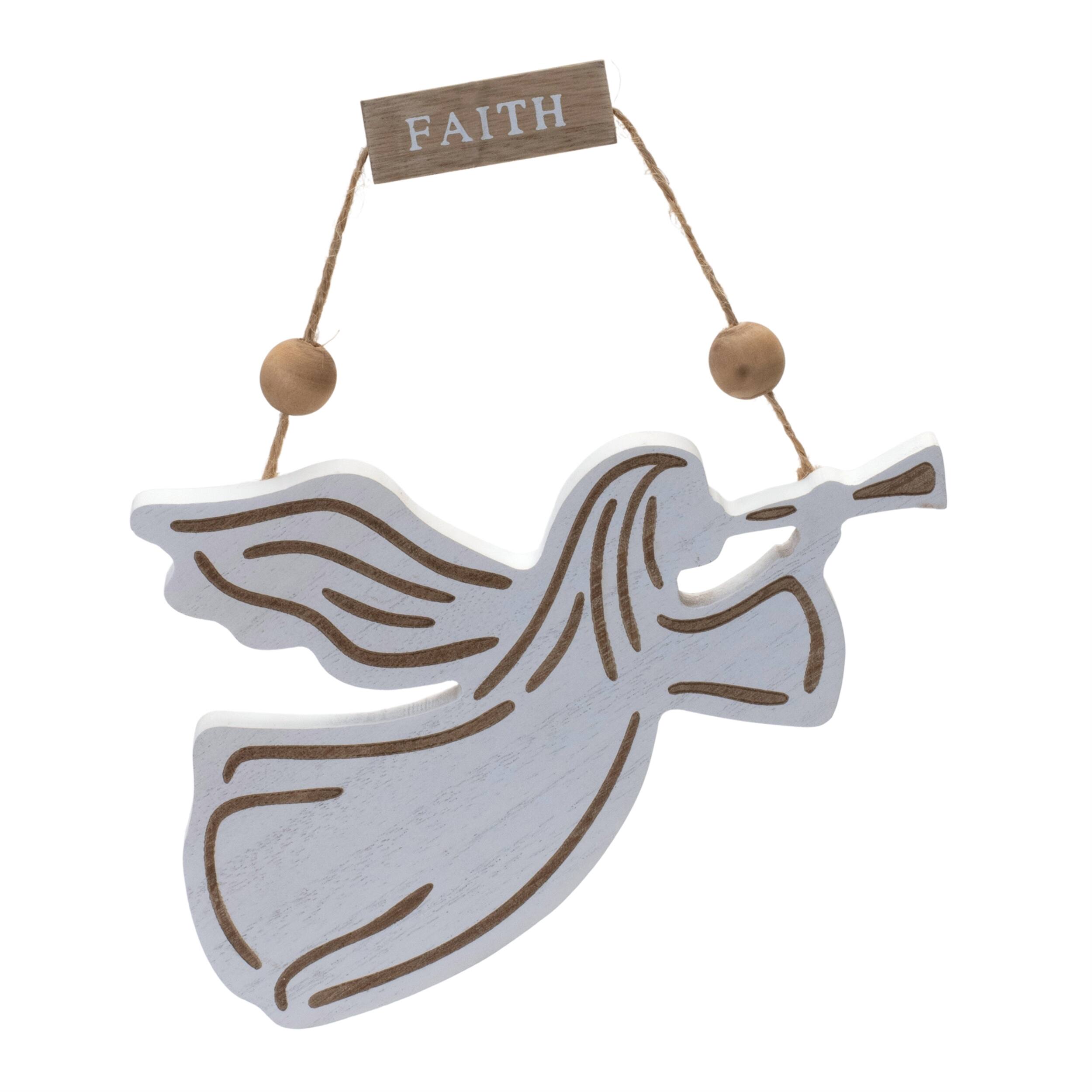 Back. BreeBe - Wood Dove and Angel Sentiment Ornament (Set of 6) - White, Brown.
