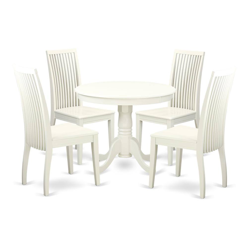 Back. East West Furniture - Dining Room Set Linen White - Brown.