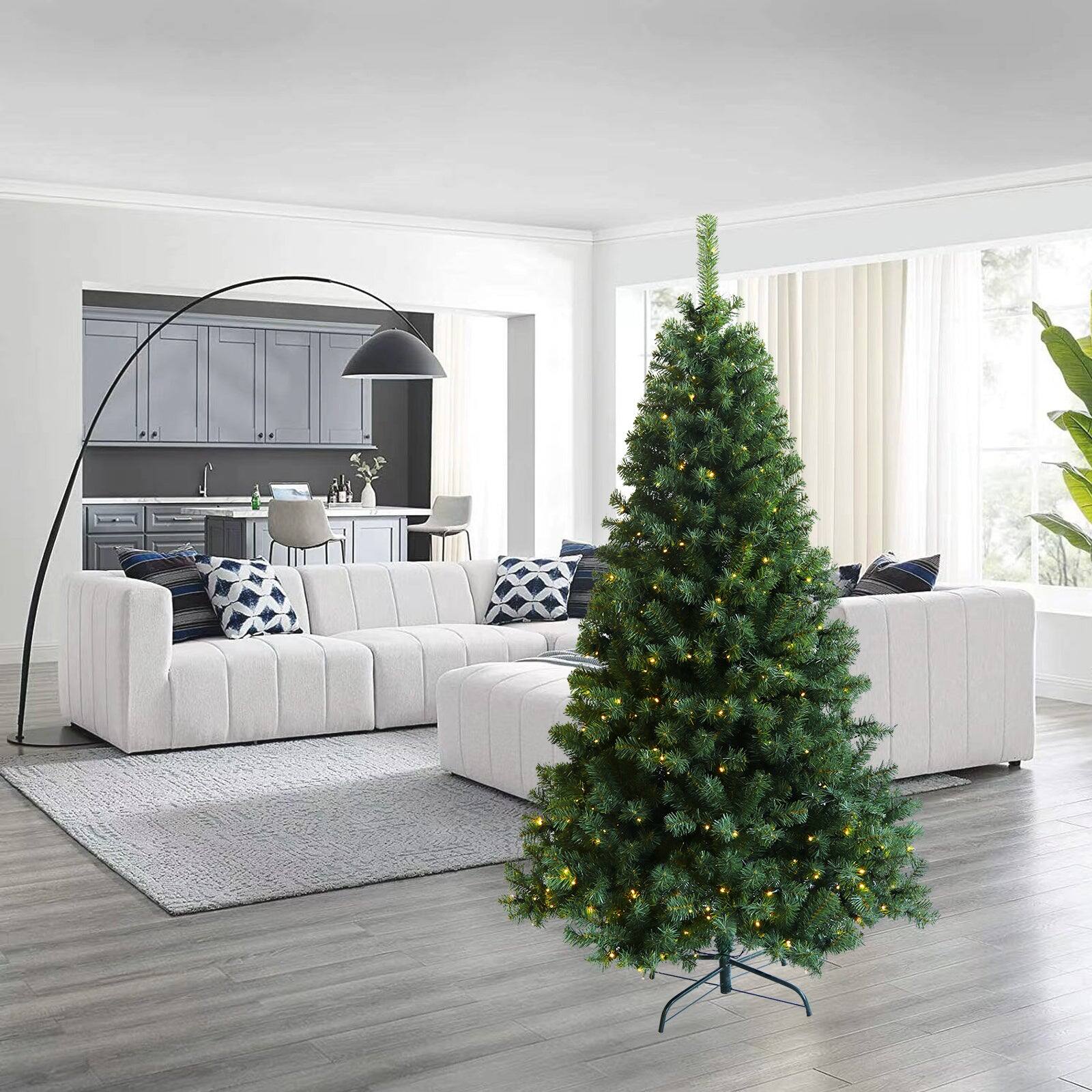 Angle. BreeBe - Pre-lit Christmas Tree 6ft Artificial Hinged Xmas Tree with  Foldable Stand - Green.