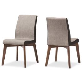 Baxton Studio - Kimberly Mid-Century Modern Fabric Dining Chair - "Gravel" Multi Color/"Walnut" Brown