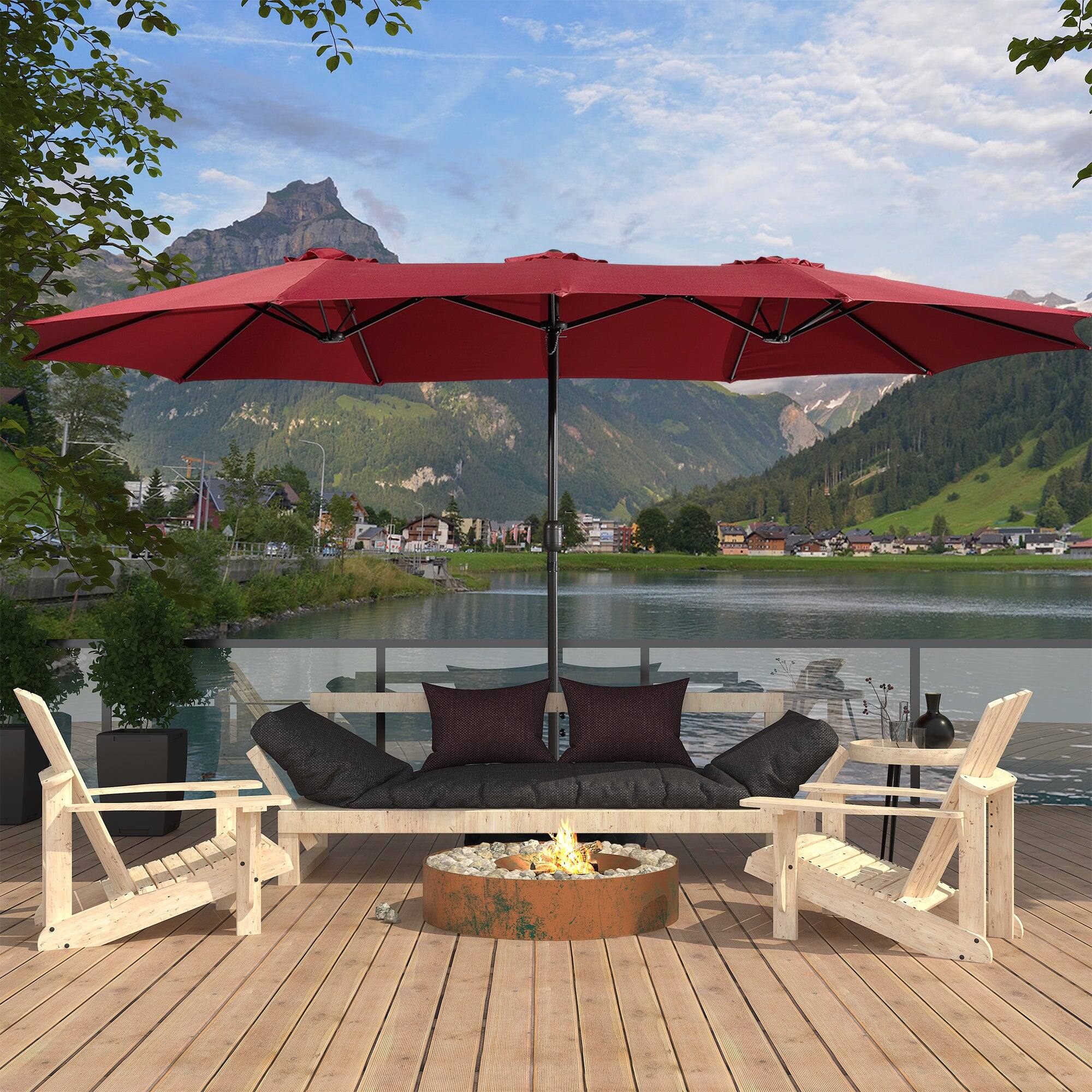 Alt View 3. Boyel Living - 15 FT Extra Large Double Sided Patio Market Umbrella with Base Fade Resistant UV Resistant - Red.