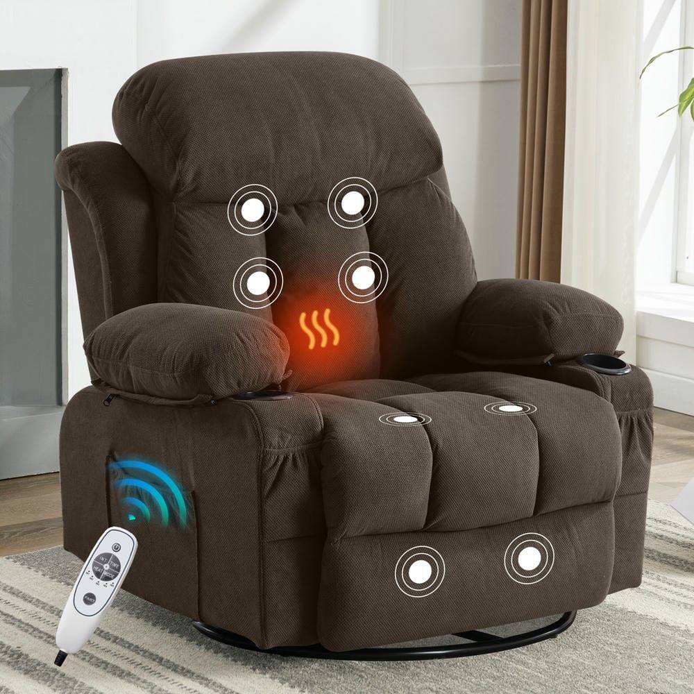 Alt View 9. Kadyn - Swivel Massage Recliner Chair, 8-Point Vibration & Heat, 360° Rotation, USB Port, Cup Holders, Brown - Brown.