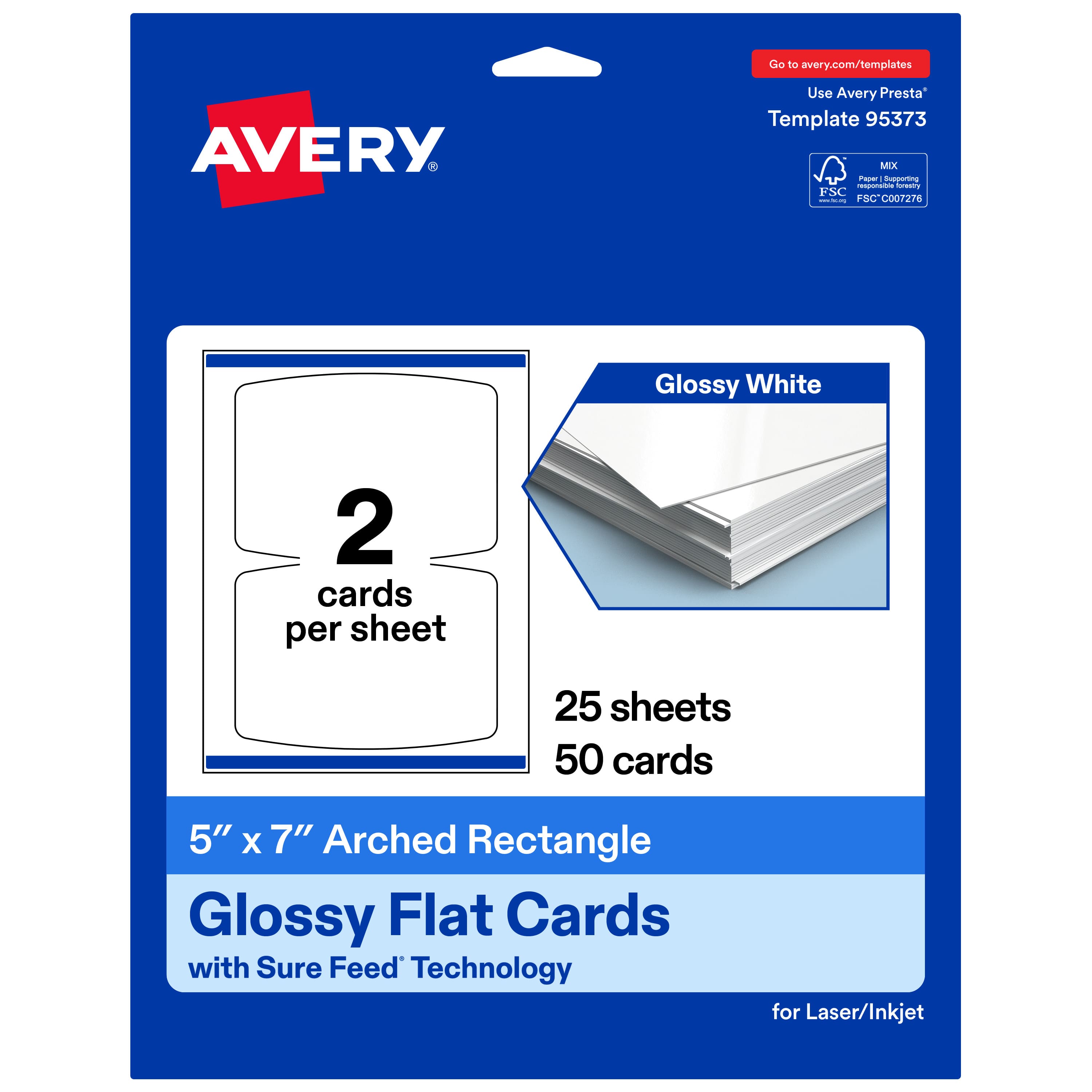 Avery - Arched Rectangle Flat Cards, 5" x 7", Glossy 50 Total - White