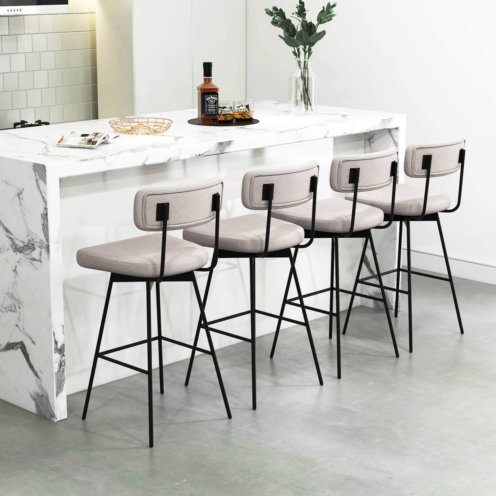 Alt View 1. Costway - 29" Upholstered Swivel Bar Stool Set of 4 with Padded Seat & Backrest Metal Frame - Beige.