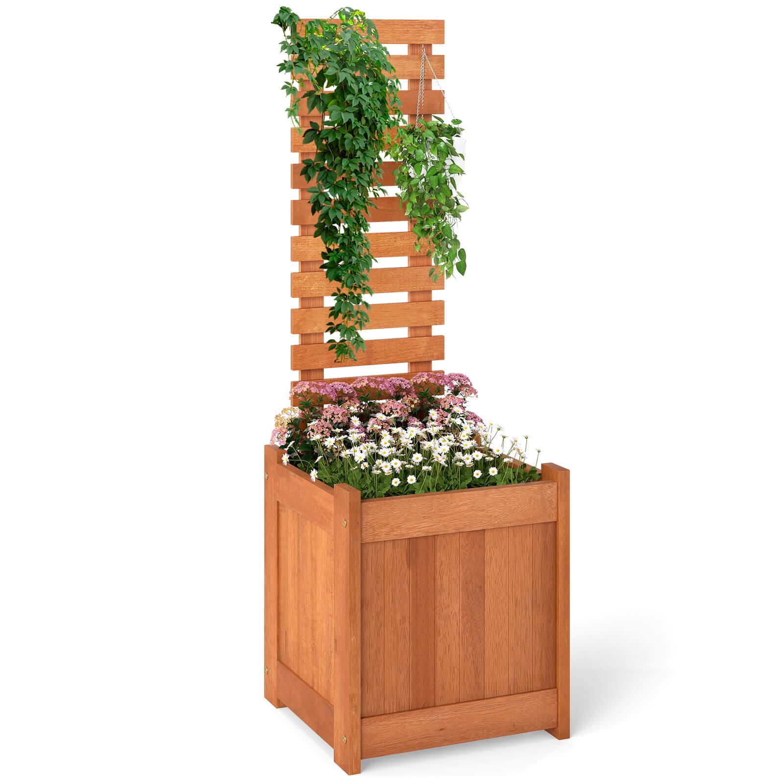 Costway - 1 PCS Wooden Raised Garden Bed Elevated Patio Yard Planter Box with Trellis Open-Ended - Natural price history on PriceWatchPro