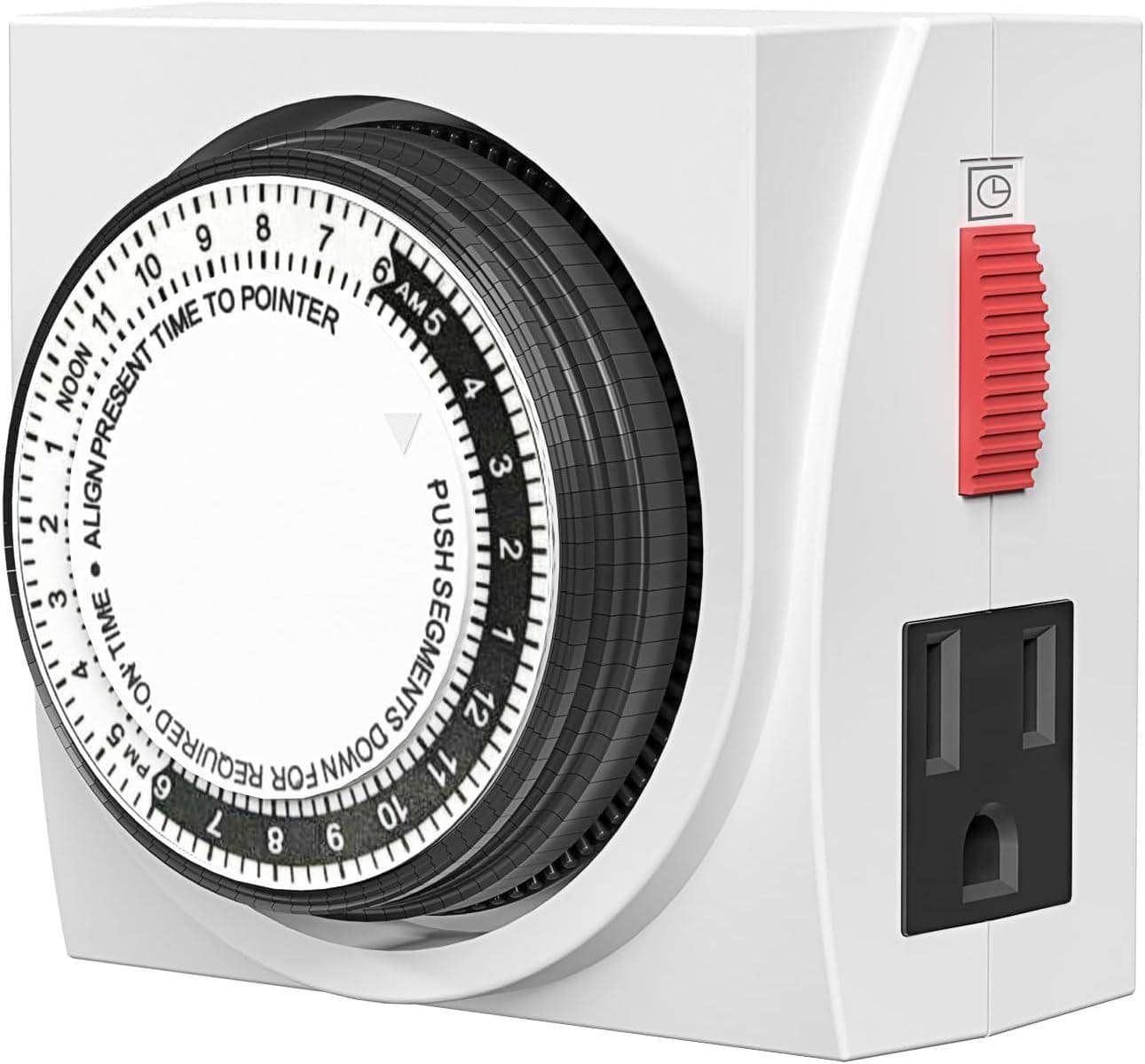 BN-LINK - Heavy Duty Mechanical 24-Hour Timer, Dual Outlet, 3-Prong for Lamps, Fans, Christmas Lights, ETL Listed, 1875W - White