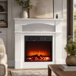 RYHNUYNE - 33 Inch White Freestanding Electric Fireplace Heater With Mantel, Adjustable Flames Remote Timer Overheat Protection - Black White