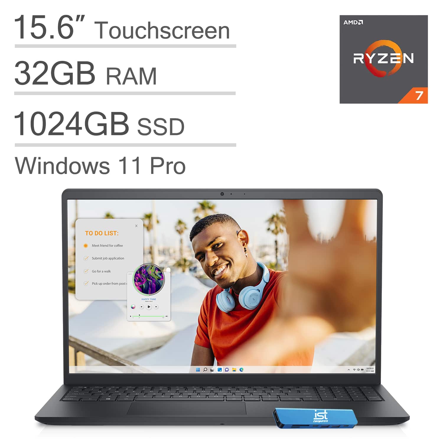 Dell - Inspiron - 15.6" FHD Touchscreen Laptop - AMD Ryzen 7 7730U 2023 - 32GB Memory - 1TB Storage - Carbon Black