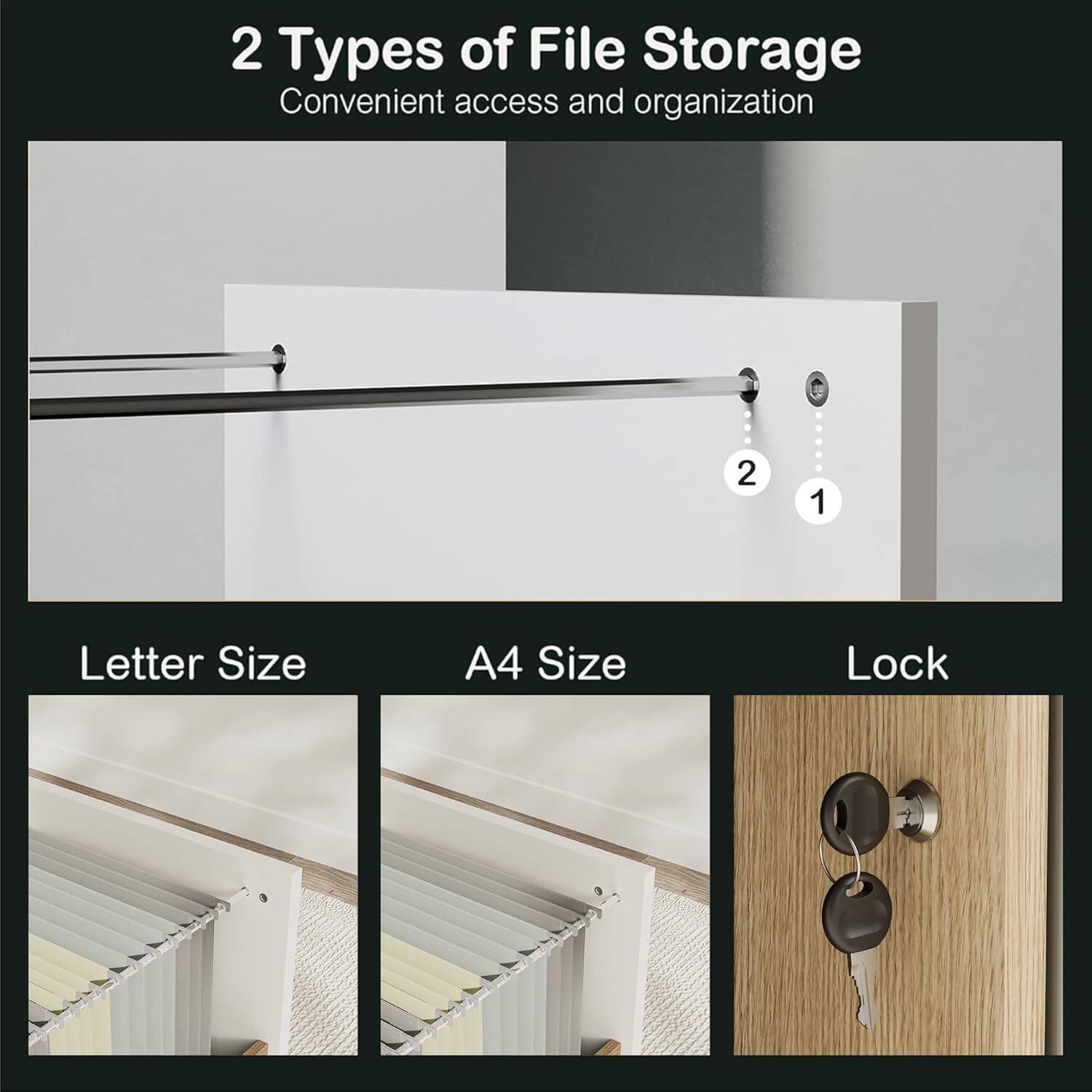 2 Types of File Storage  
Convenient access and organization  

1. Letter Size  
2. A4 Size  
3. Lock
