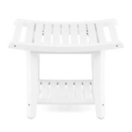 SlickBlue - Heavy Duty Waterproof Bath Stool with Curved Seat and Lower Storage Shelf - White