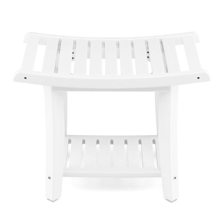 Front. SlickBlue - Heavy Duty Waterproof Bath Stool with Curved Seat and Lower Storage Shelf - White.
