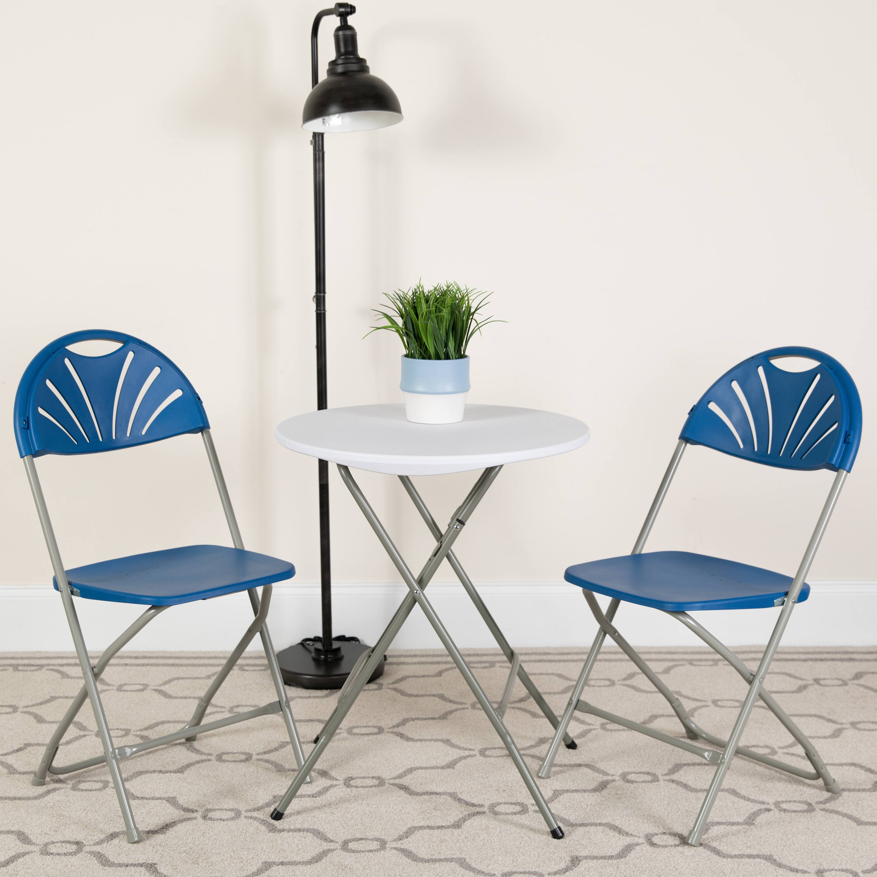 Alt View 2. Emma + Oliver - 8 Pack Wedding/Event Stackable Fan Back Plastic Folding Chair - Blue.