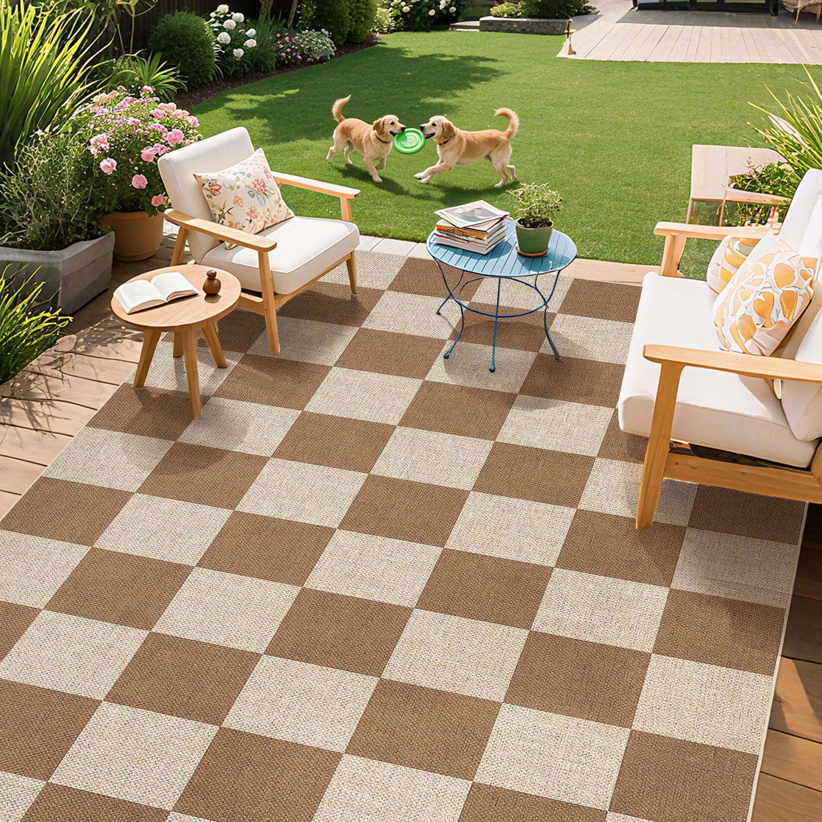 Left. GARVEE - GARVEE Modern Geometric Area Rug Checkerboard Printed Ultra Thin Washable Non Slip Indoor Rug for Dining Room Kitchen - Coffee.