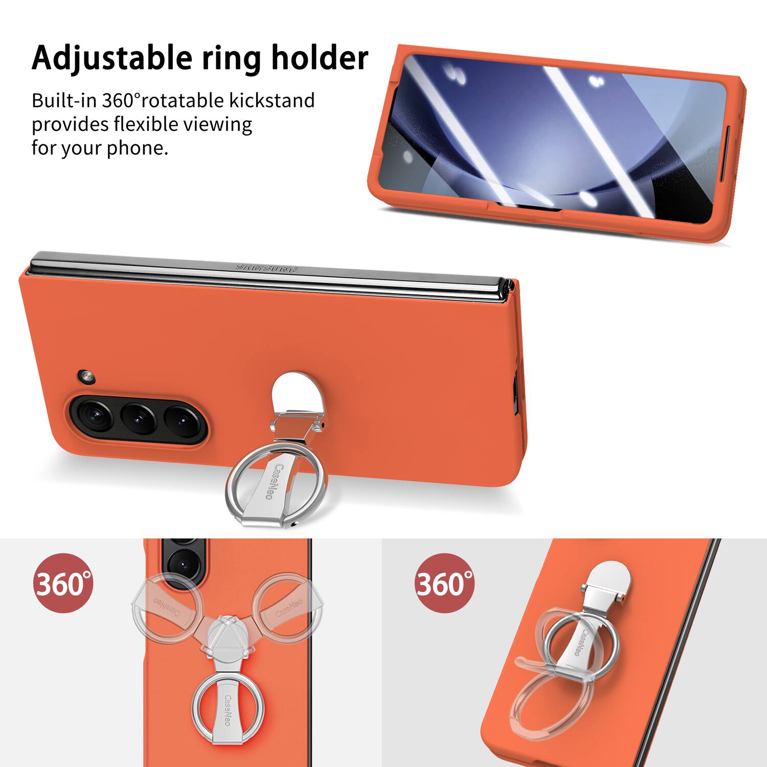 Adjustable ring holder  
Built-in 360° rotatable kickstand provides flexible viewing for your phone.  

MIPISIIE  
CaseNeo  
360 CoreNeo  
CereNeo  
Cansheo  
CeneNeo