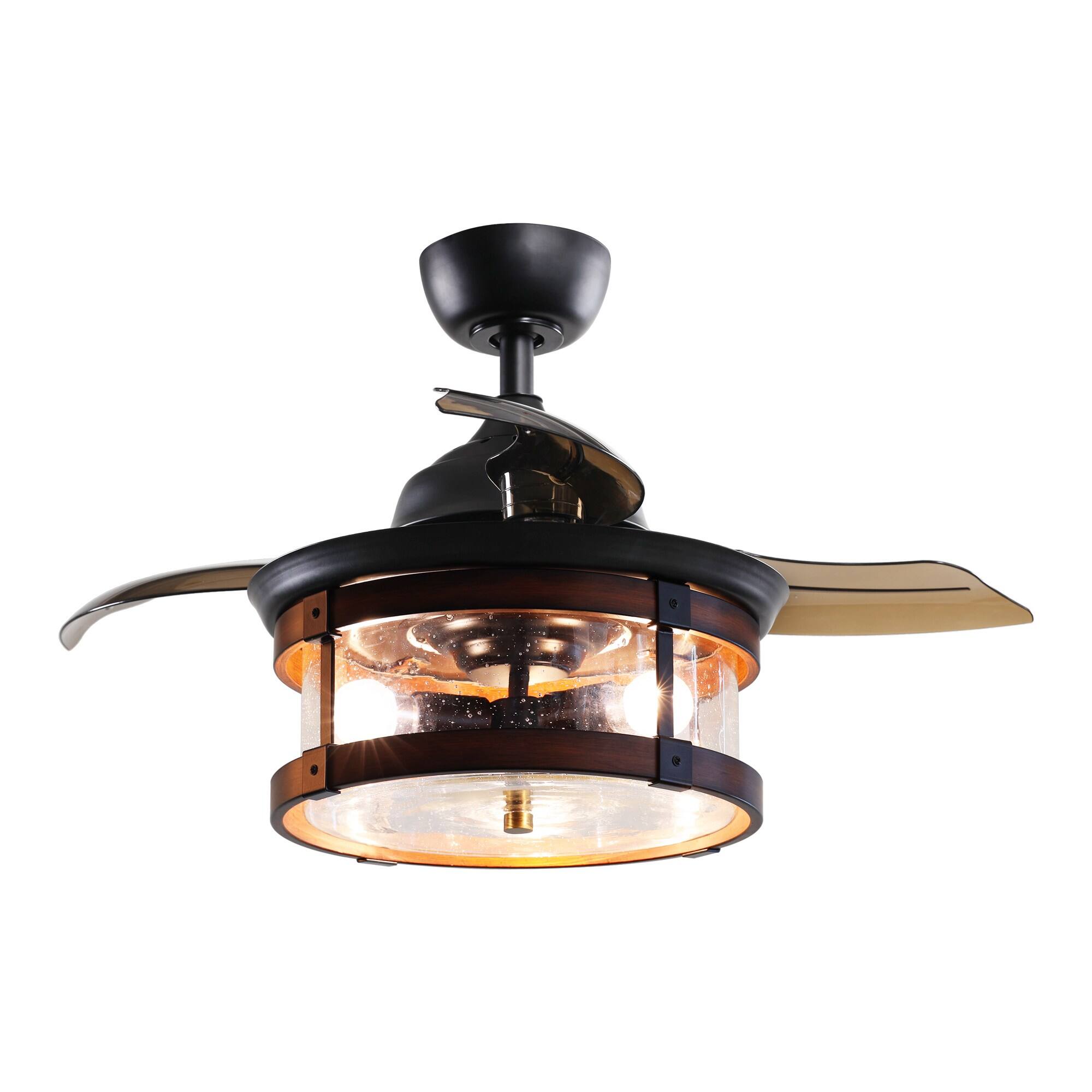 Alt View 9. Parrot Uncle - 36" Industrial Retractable 3-Blade Ceiling Fan Chandelier with Remote - Matte Black.