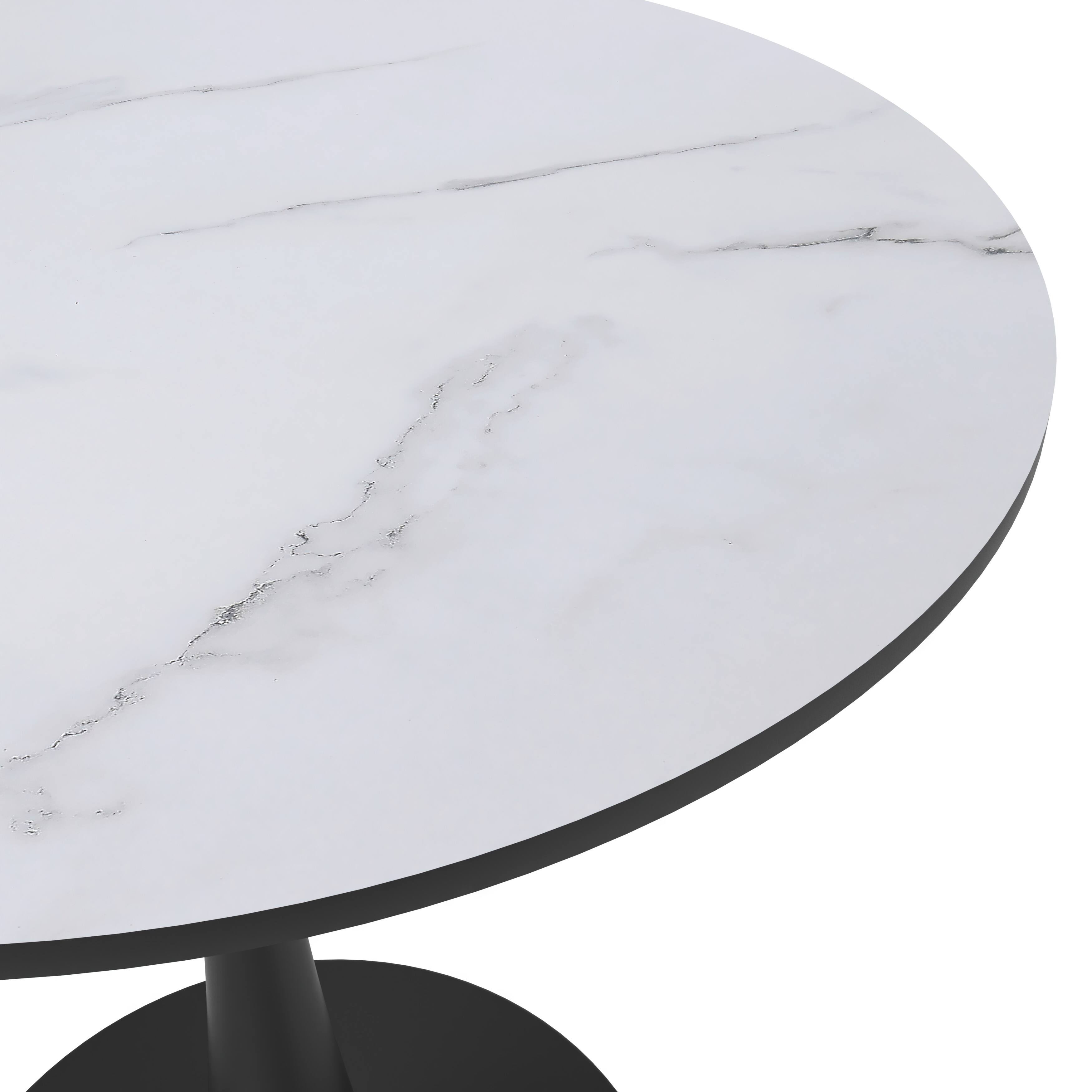 Alt View 5. LeisureMod - Bristol 27" Round MDF/Sintered Stone Dining Table - Modern Scratch-Resistant Pedestal Kitchen Table - MDF - Marbled White.