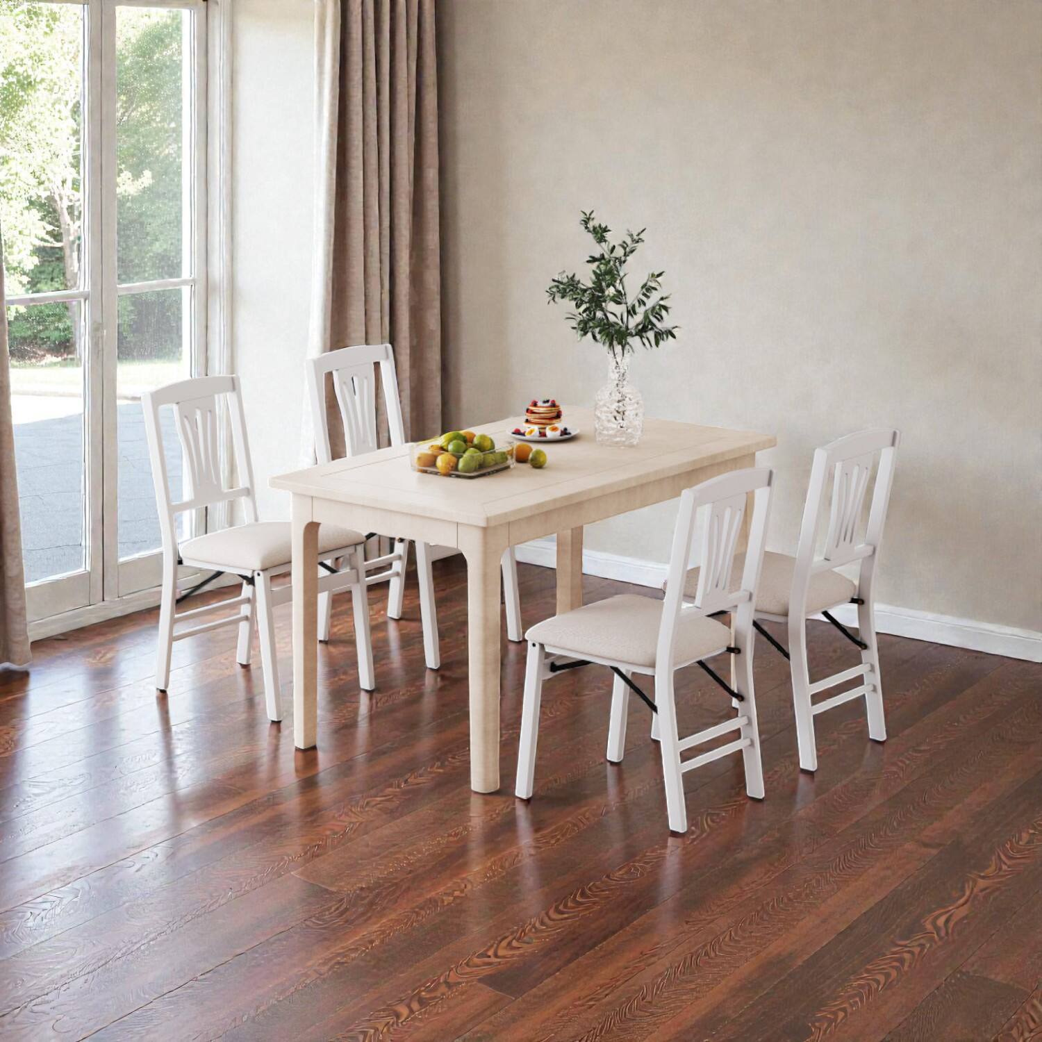 Front. Hivvago - Folding Dining Chair Set of 4 with Plush Upholstered Seats - White, Beige.