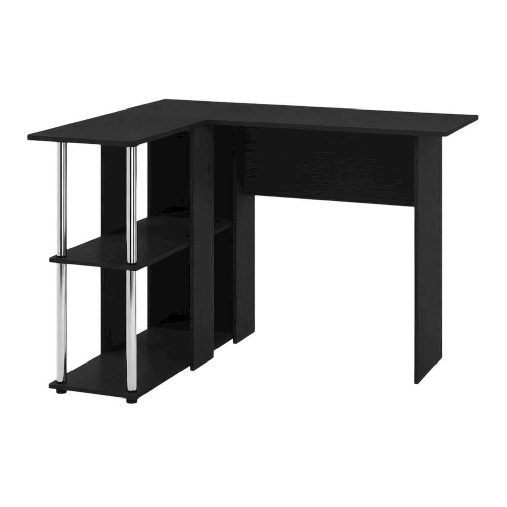 Back. BisonOffice - L-Shape Desk, Bookshelf, Americano Finish, Steel Tubes, Modern Workspace - Americano/Chrome.