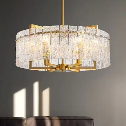 Front. Siljoy - 26 Inch Luxury 6-Light Cracked Glass Crystal Chandelier Height Adjustable Suitable for Dining Room Kitchen and Foyer - Gold.