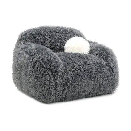 Front. Vaczon - Plush Faux Fur 360° Swivel Chair with Long Pile Soft Ball Pillows – Cozy Accent Chair for Living Room Lounge - Dark Gray.