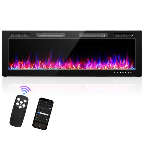 Alt View 1. Winado - 60" Electric Fireplace Insert, 1500W Wall-mounted/Built-in Fireplace Heater with WIFI Control, Remote Control, 12 Color - Black.