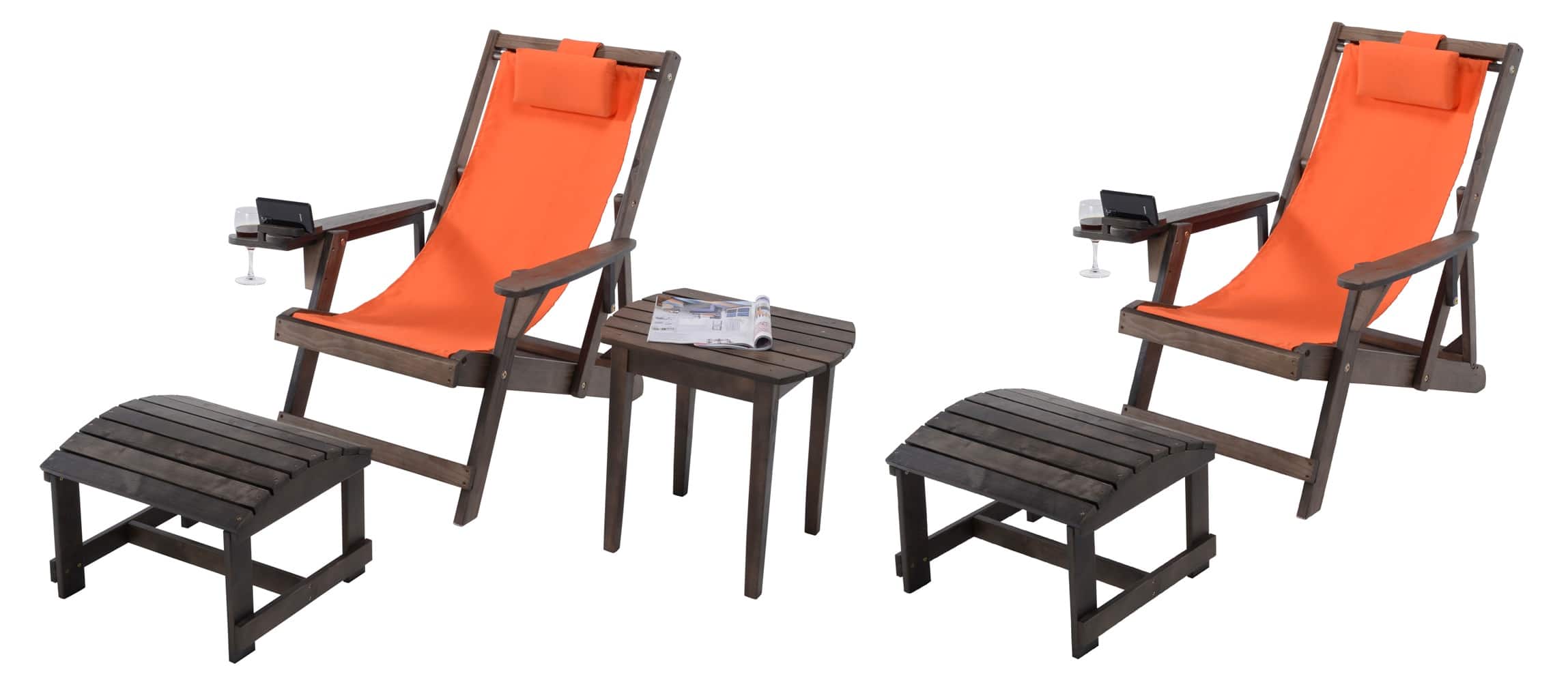 Jiallo - Romantic Collection Canvas Sling Chair with Cup and Wine Holder and Ottoman (Set of 5) - Dark Brown Color with Orange Fabric price history on PriceWatchPro