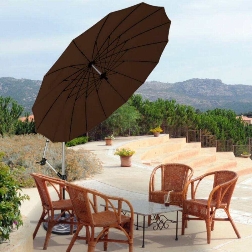 Left. Mondawe - 10 Feet Patio Offset Umbrella Market Hanging Umbrella for Backyard Poolside Lawn Garden - Tan.