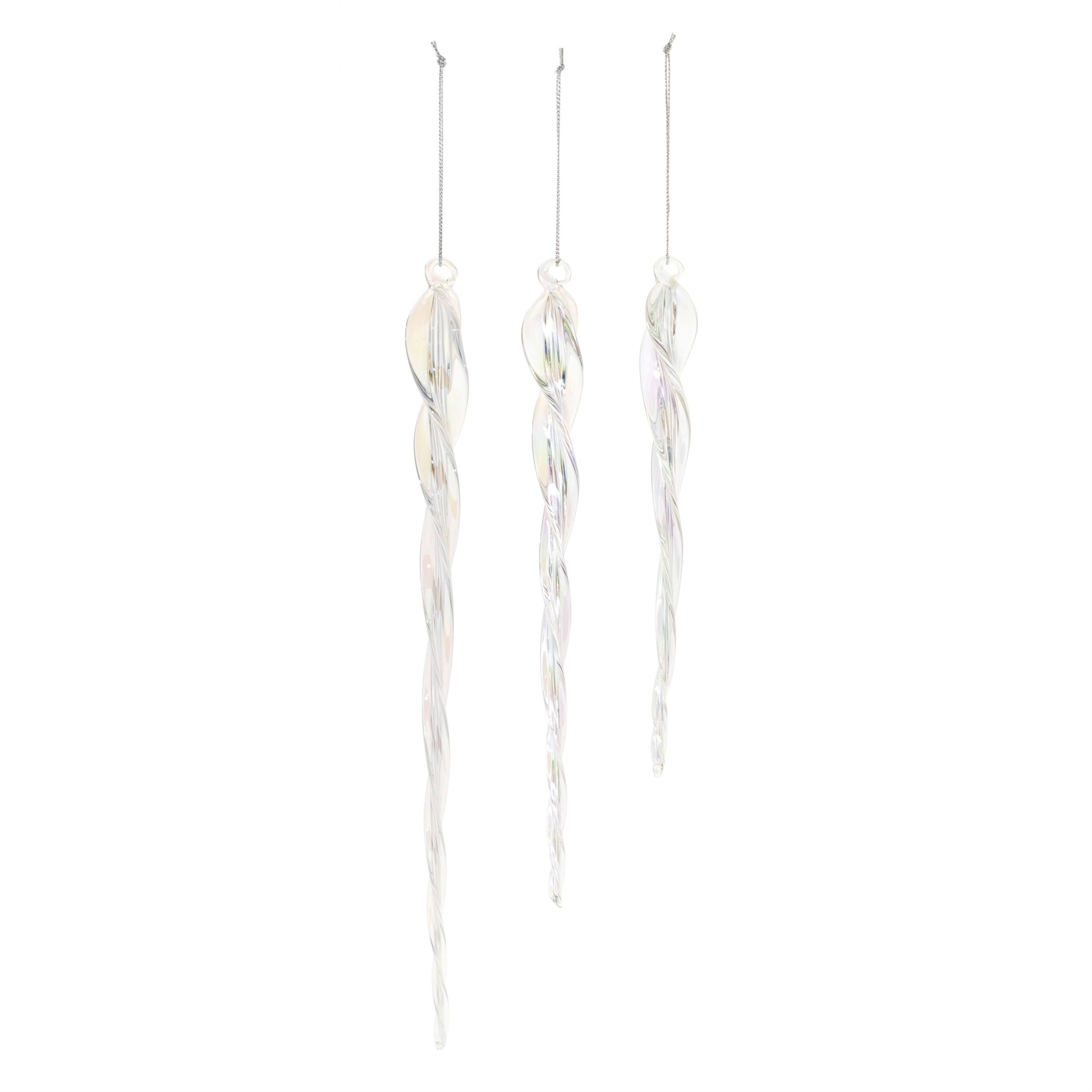 Angle. BreeBe - Glass Icicle Ornament (Set of 18) - Clear.