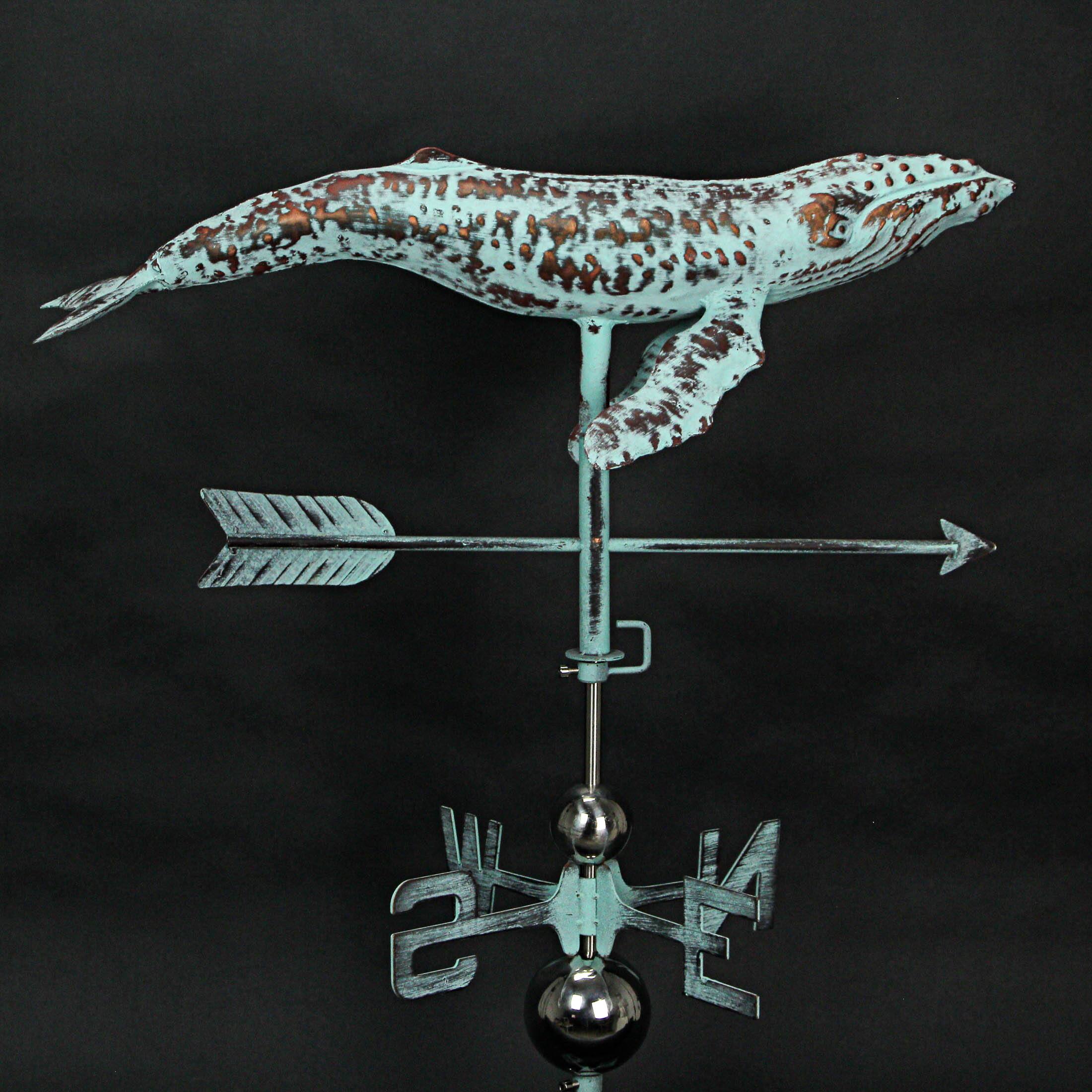 Alt View 6. Things2Die4 - Verdigris Copper Humpback Whale Weathervane Roof Mount Home Garden Decor Art - Teal.