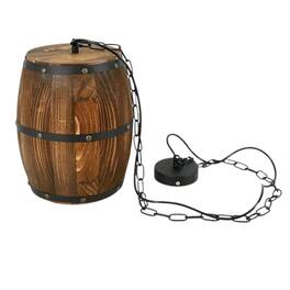 Stock Preferred - Wood Wine Barrel Retro Pendant Ceiling Lamp - Natural Wood with Black Iron Accents