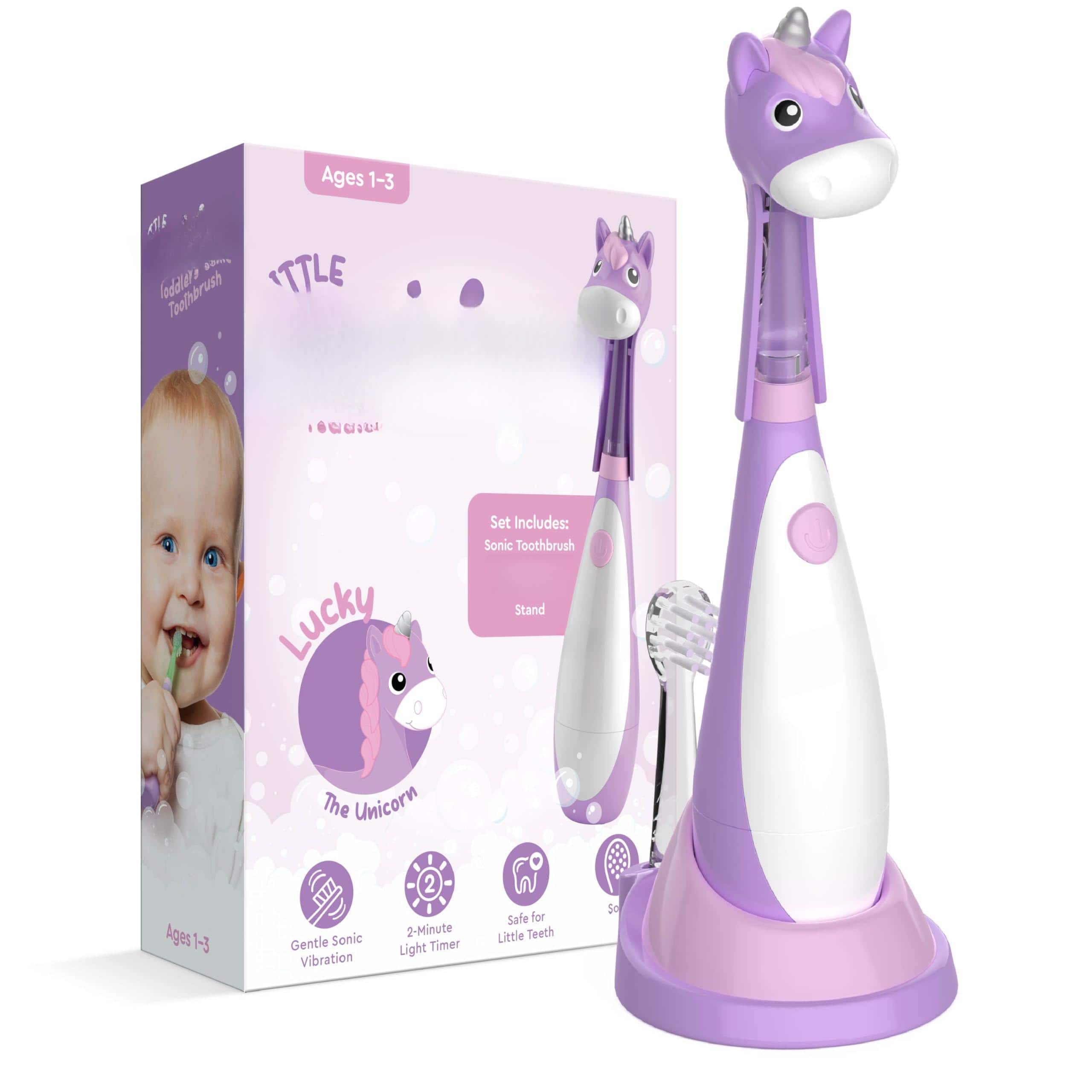 Cozy Serene - Little Toddlers' Sonic Toothbrush - Safe & Gentle For Ages 1-3 With Built-in Light-up 2-minute - Lucky the Unicorn
