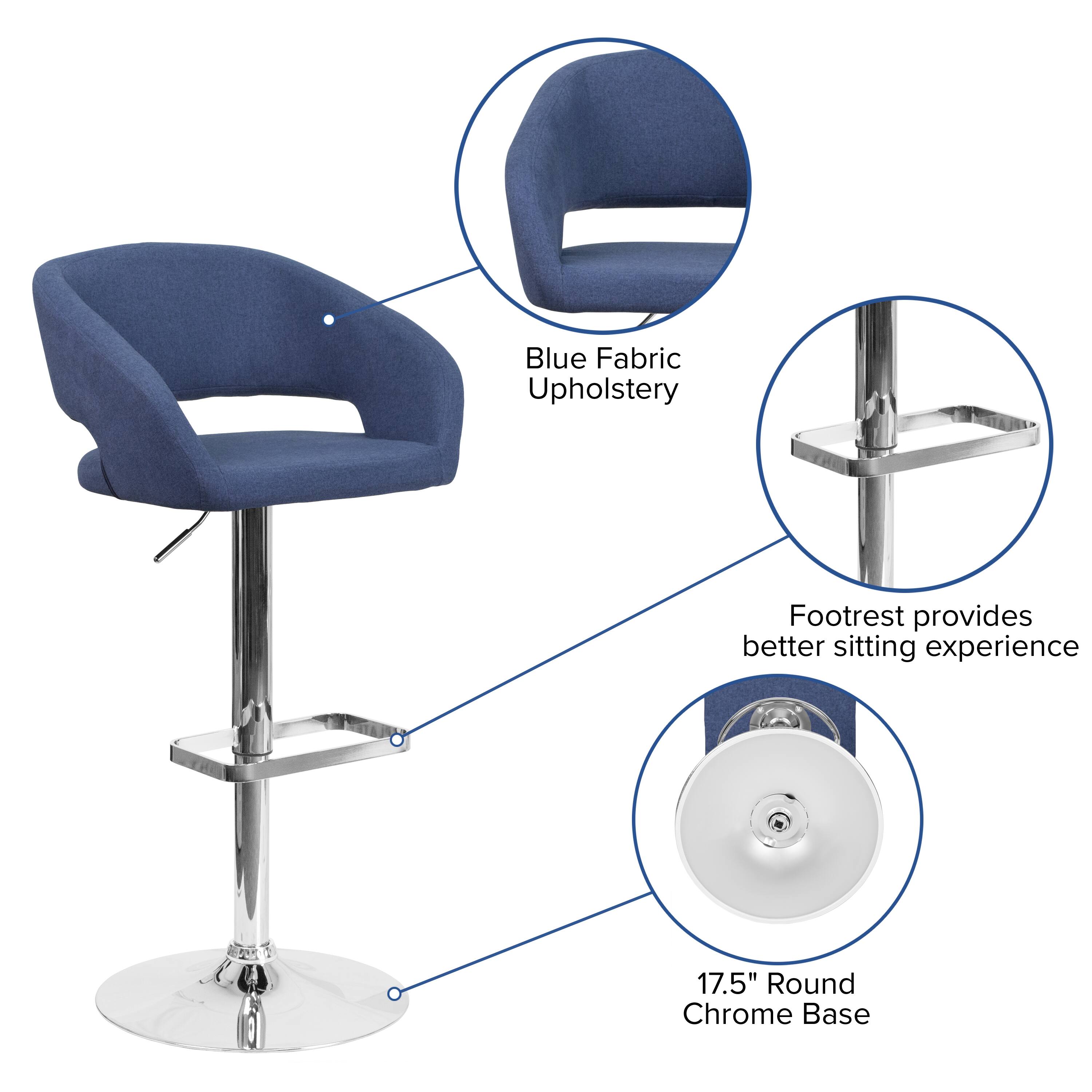 Blue Fabric Upholstery Footrest provides better sitting experience 17.5" Round Chrome Base