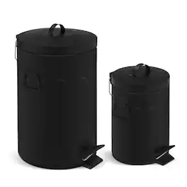 Innovaze - 3.2 Gal./12 Liter and 0.8 Gal./3 Liter Old Time Style Round Color Metal Step-on Trash Can Set - Black