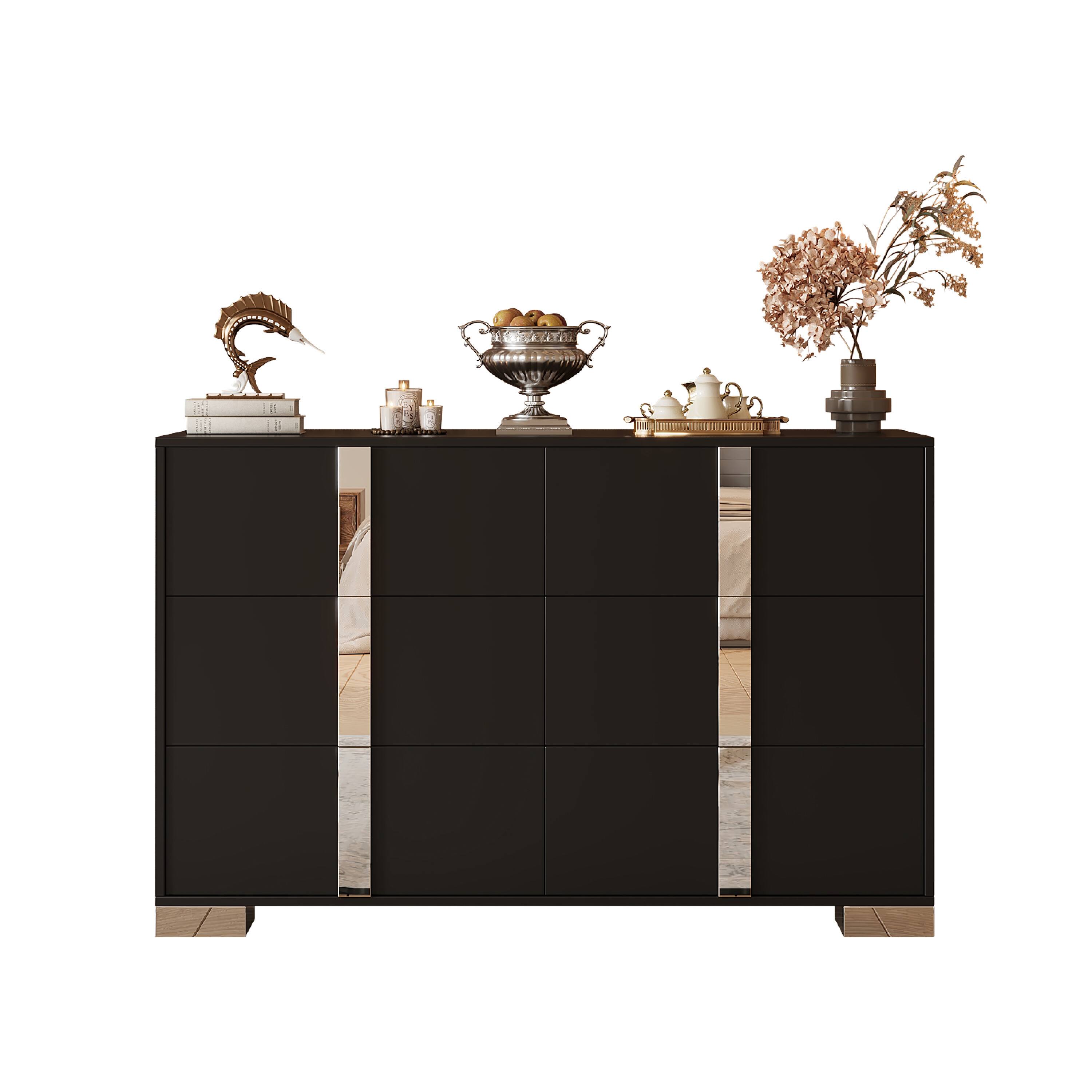 Alt View 2. Spaco - Spaco Mirrored Storage Cabinet Dresser with 6 Drawers for Bedroom,Elegant Modern Dresser with Metal Foot,Living Room - Black.