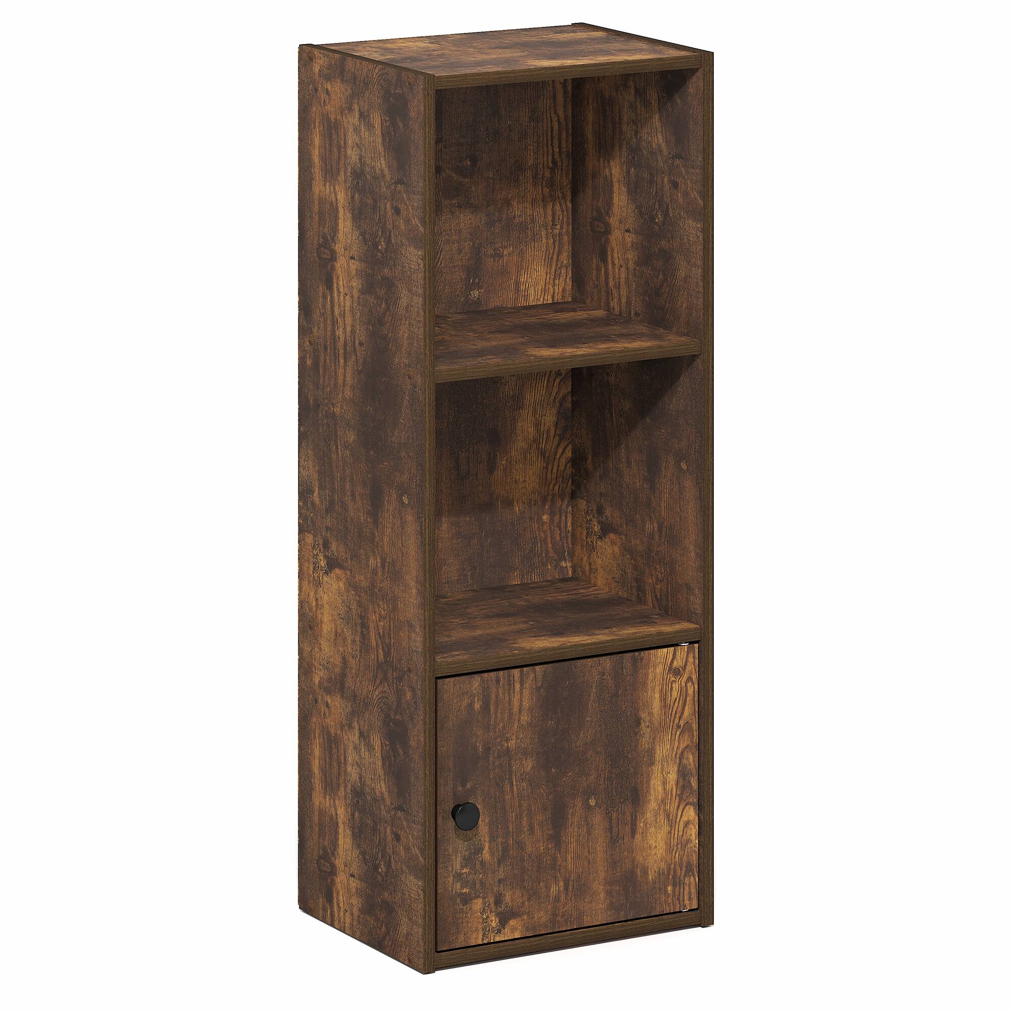 Alt View 5. Furinno - LUDER Book Shelf, 3-Tier Bookshelf with Open Shelf, Standing Bookcase with 1 Door Cabinet, 9.3 x 12 x 31.5 - Amber Pine.