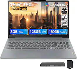 Lenovo - IdeaPad Slim 3i 15.6" FHD Laptop,Intel Core 3 N355,8GB LPDDR5,128GB UFS+160GB Dock Set,Wi-Fi 6,Win 11 - Arctic Grey