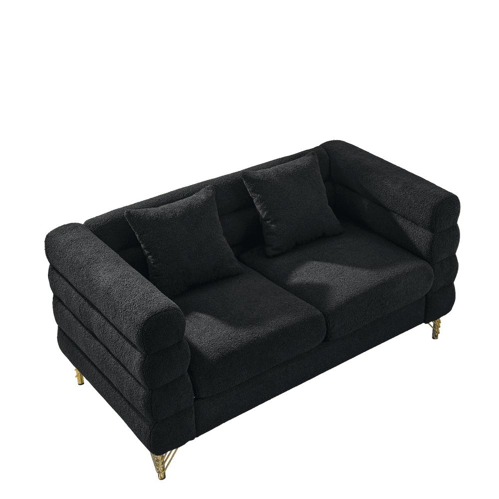Alt View 6. Kadyn - 60" 2-Person Sectional Sofa, Plush Teddy Fabric with Deep Seating and 2 Included Accent Pillows, Black - Black.