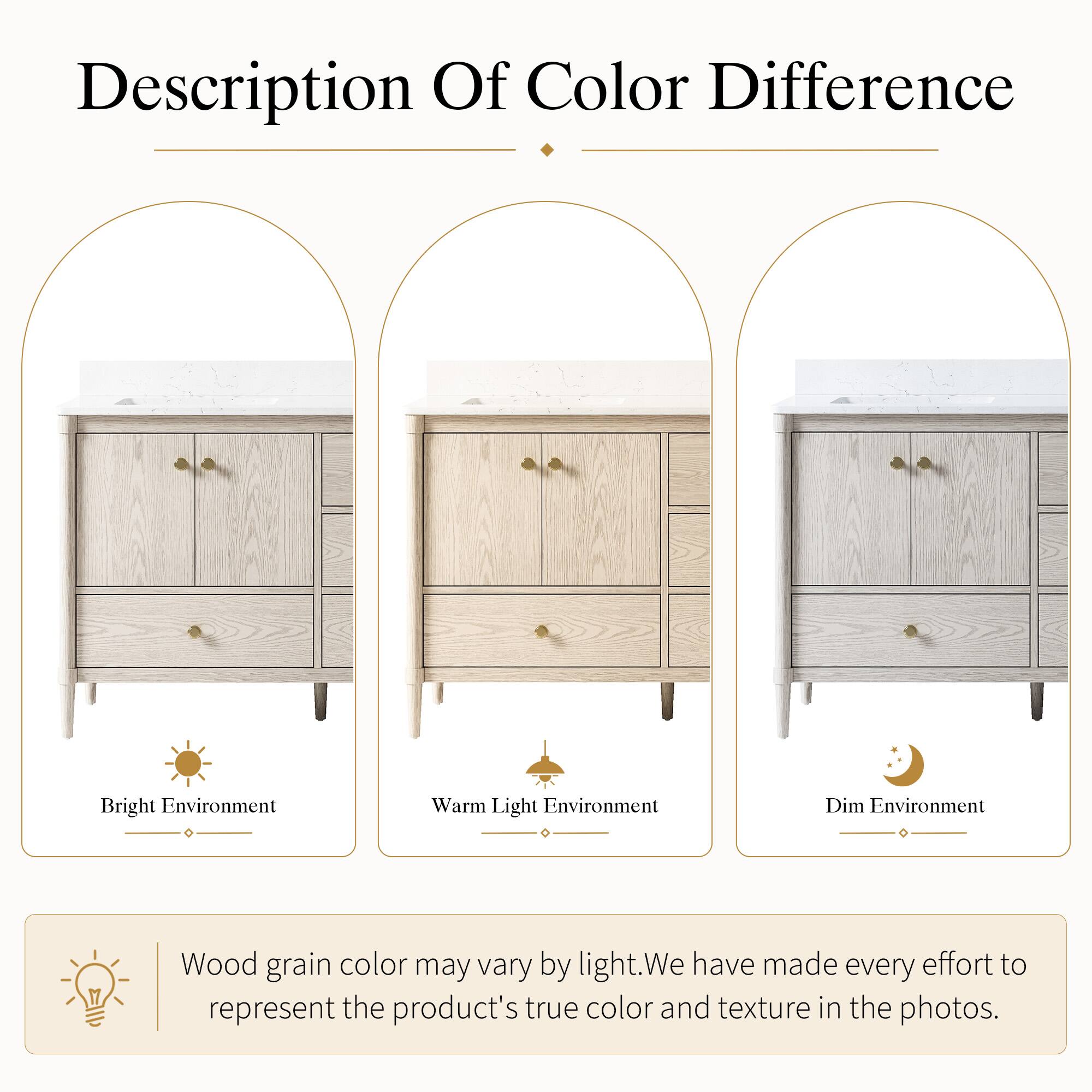 Description Of Color Difference

Bright Environment Warm Light Environment Dim Environment

Wood grain color may vary by light. We have made every effort to represent the product's true color and texture in the photos.