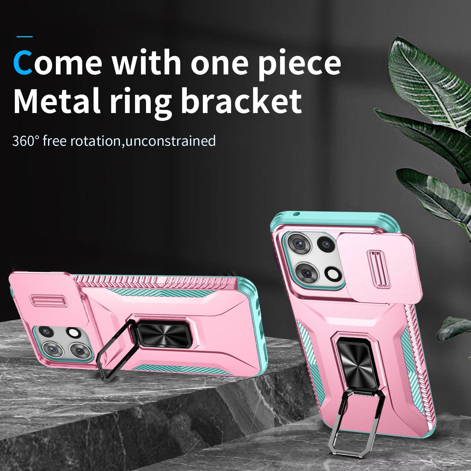 Come with one piece Metal ring bracket  
360° free rotation, unconstrained