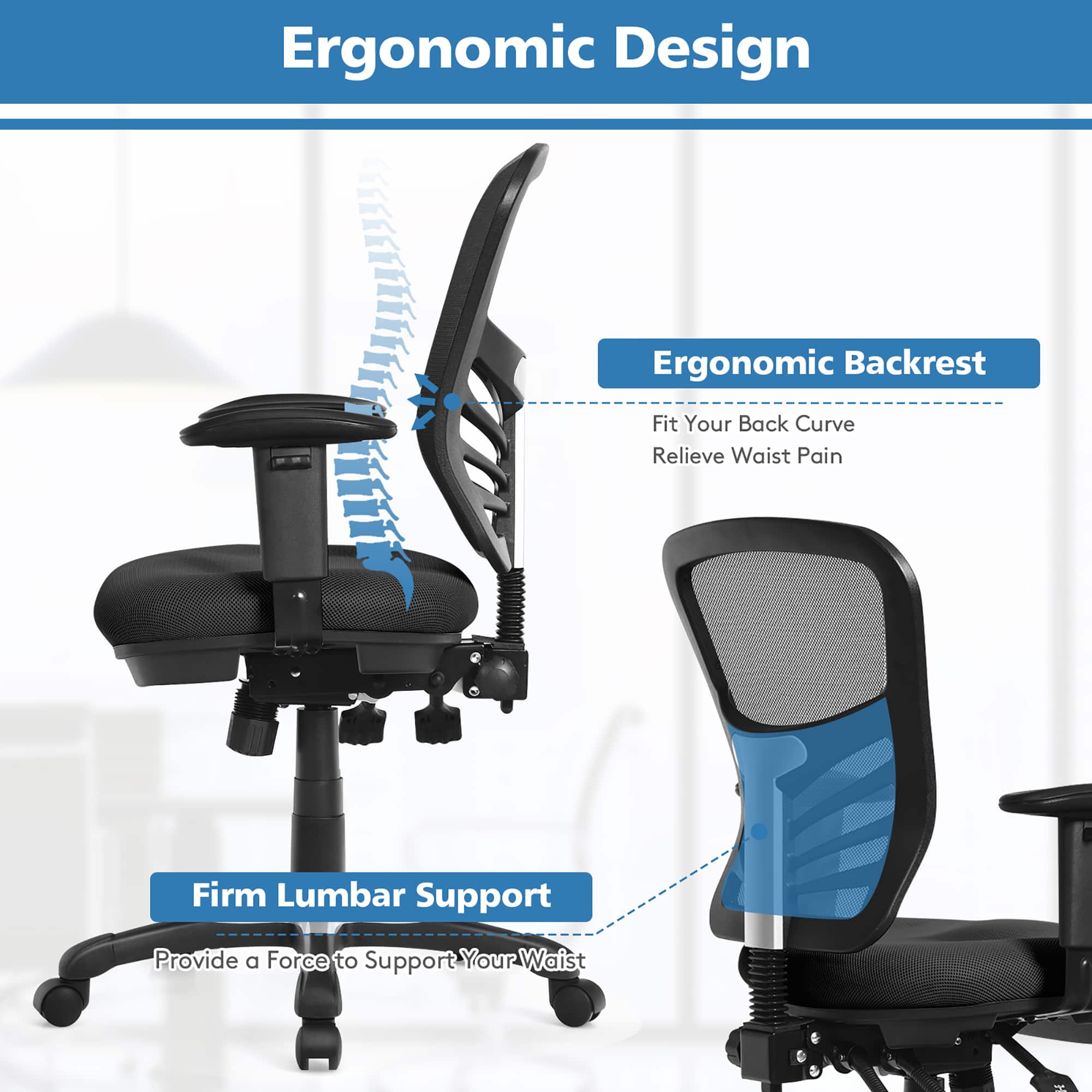 Ergonomic Design Ergonomic Backrest Firm Lumbar Support Relieve Waist Pain Provide a Force to Support Your Waist
