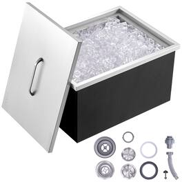 VEVOR - Drop in Ice Chest, 20"L x 14"W x 12"H Stainless Steel Ice Cooler, Commercial Ice Bin with Cover, 40 qt Outdoor - Silver