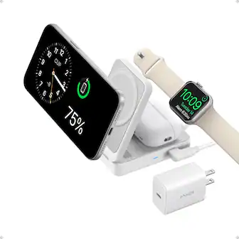Anker - Refurbished Excellent - MagGo 3 in 1 iPhone 17 Charging Station, MagSafe-Compatible Wireless Charger Stand - White