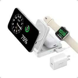 Anker - Refurbished Excellent - MagGo 3 in 1 iPhone 17 Charging Station, MagSafe-Compatible Wireless Charger Stand - White