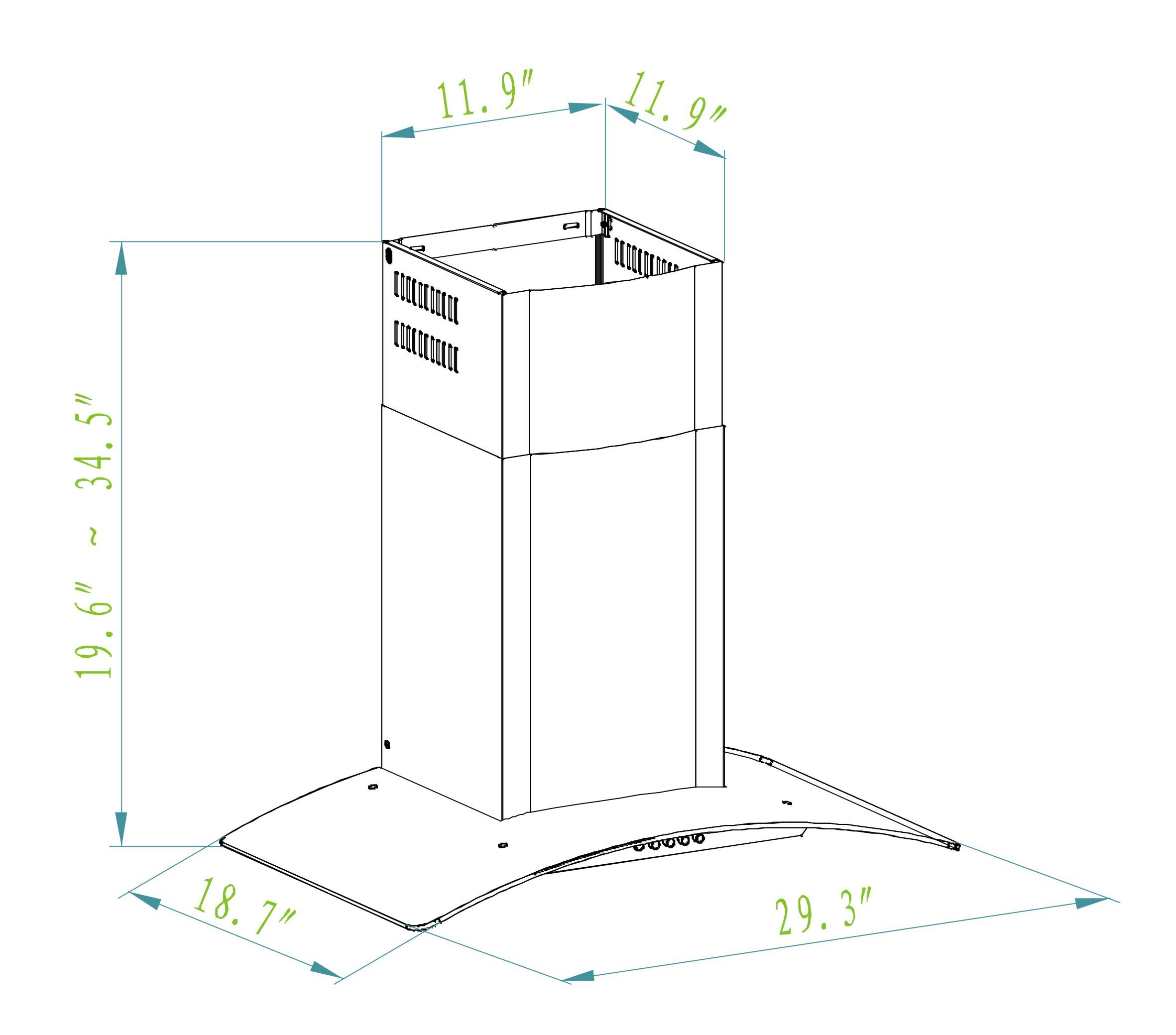 11.9", 11.9", 19.6" ~34.5", 18.7", 29.3"