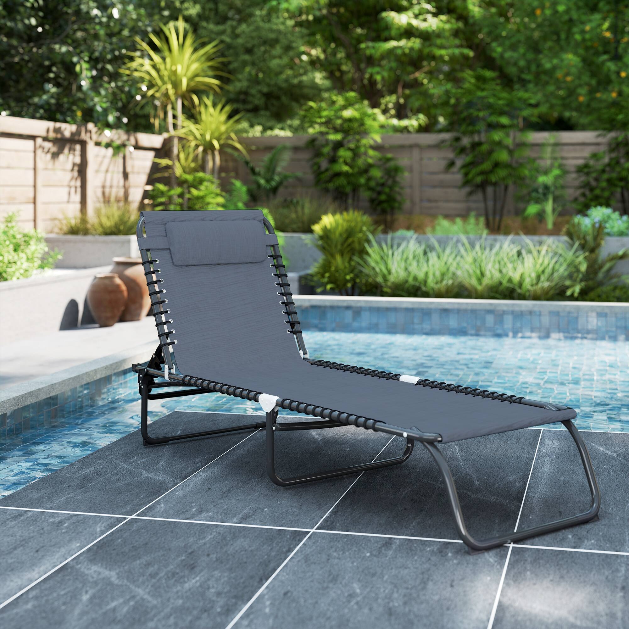 Alt View 1. Outsunny - Chaise Lounge Pool Chair with 4-Position Reclining Back - Gray.