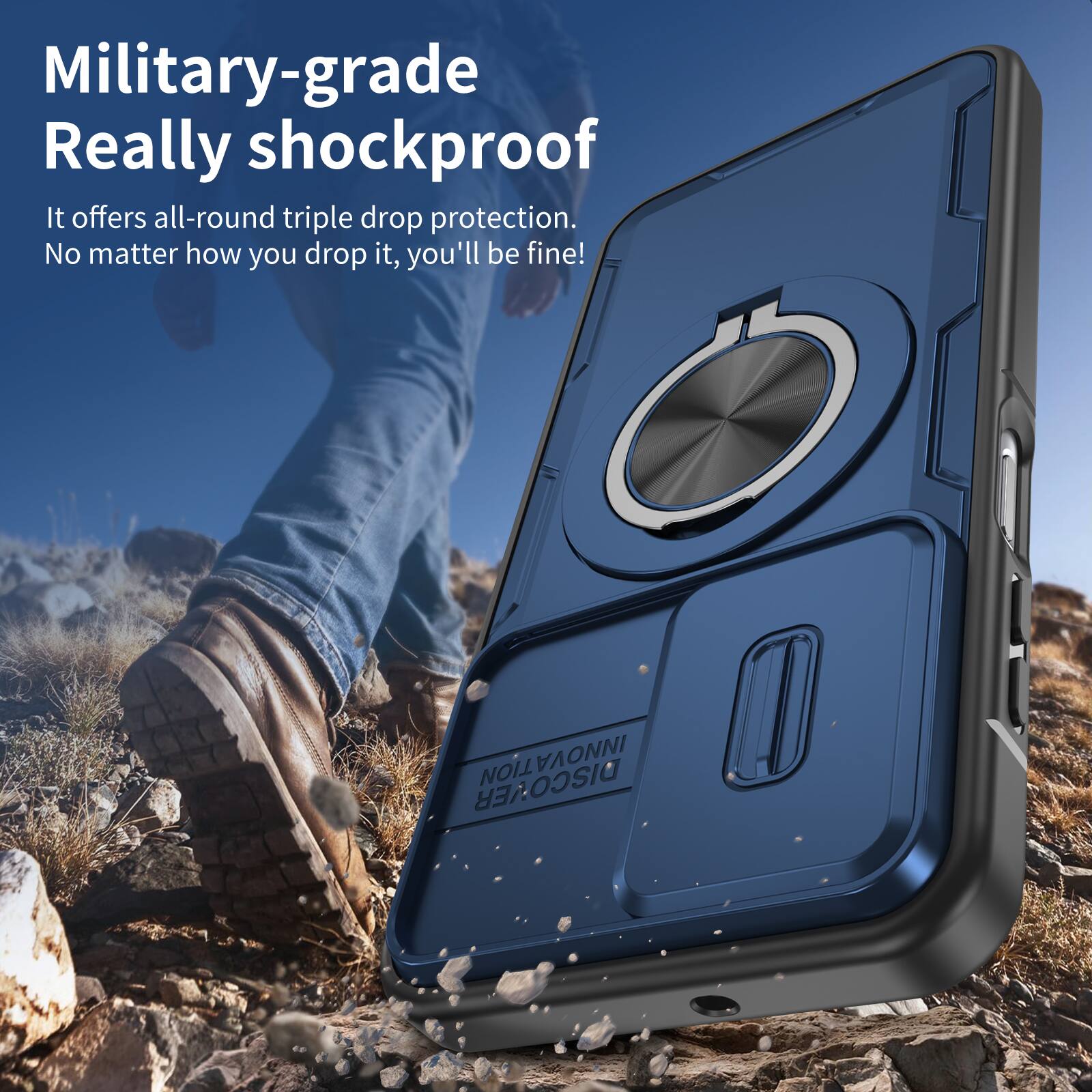 Military-grade Really shockproof.  
It offers all-round triple drop protection.  
No matter how you drop it, you'll be fine!  

INNOVATION VA ONNI DISCOVER