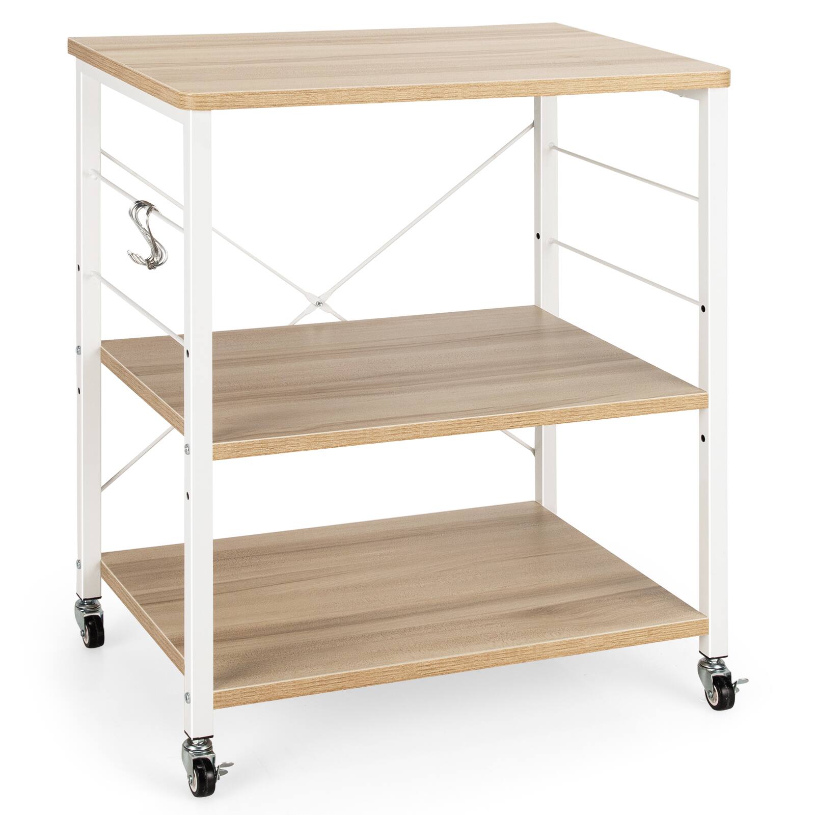 Alt View 9. Costway - Costway 3-Tier Kitchen Baker's Rack Microwave Oven Storage Cart w/ Hooks - Maple.