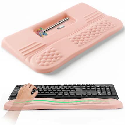 Front. LIMOUS - 17.3" Ergonomic Wave Keyboard Wrist Rest with Keyboard Stand for Desk Computer Keyboard - Pink.