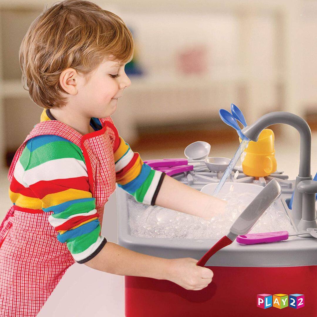 Angle. Play22 - Play22 Kids Play Sink with Running Water – 17 Pc Kitchen Sink Toy with Faucet, Dishes, Utensils & Cooking Stove.